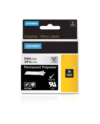 dymo RHINO BAND IND POLYESTER/9MMX5.5M BLACK ON TRANSP. nr 2