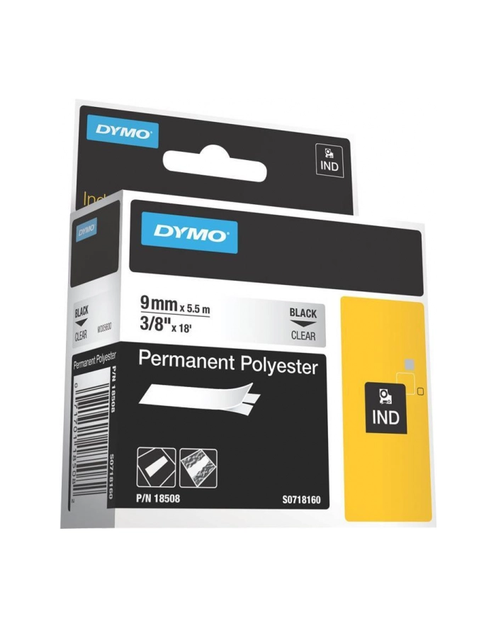 dymo RHINO BAND IND POLYESTER/9MMX5.5M BLACK ON TRANSP. główny