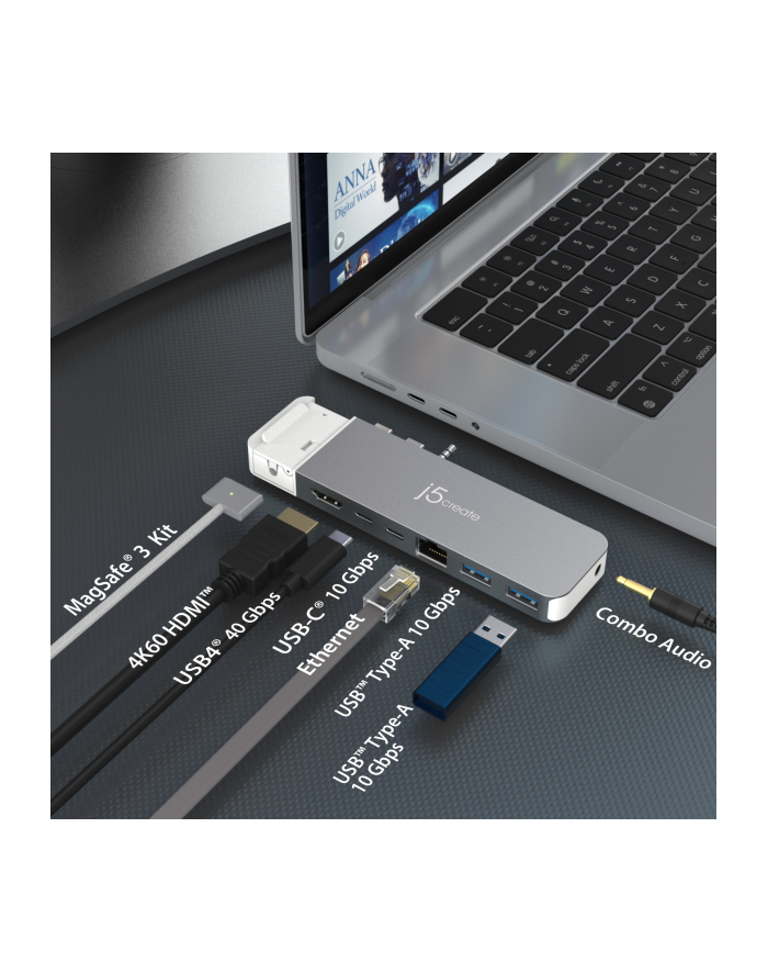 j5create 4K60 ELITE PRO USB4 HUB WITH/MAGSAFE KIT SPACE GREY/WHITE główny