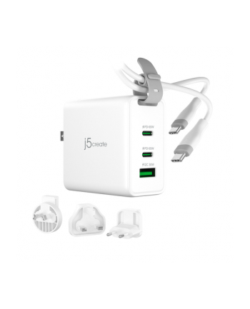 j5create 65W GAN USB-C 3-PORT TRAVELER/CHARGER CHANGEABLE AC USB-C CABL