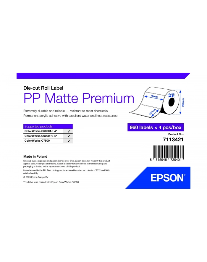 epson PP MATTE LABEL PREM DIE-CUT/ROLL 76X127MM 960 LABELS główny