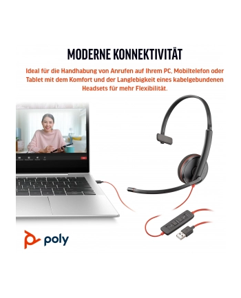 hp inc. Poly Blackwire 3210 Monaural USB-C Headset +USB-C/A Adapter (Bulk)