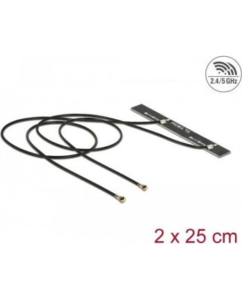Antenne Doppel WLAN MHF® 4L Stecker WiFi 6 802.11 2 x 25 cm PCB internKlebemontage Delock nr 2