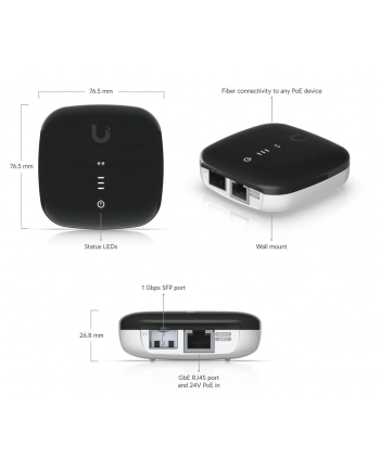 Ubiquiti UF-AE fiber-to-copper media module that allows wireless equipment without SFP ports to support fiber uplinks up to 1 Gbps.