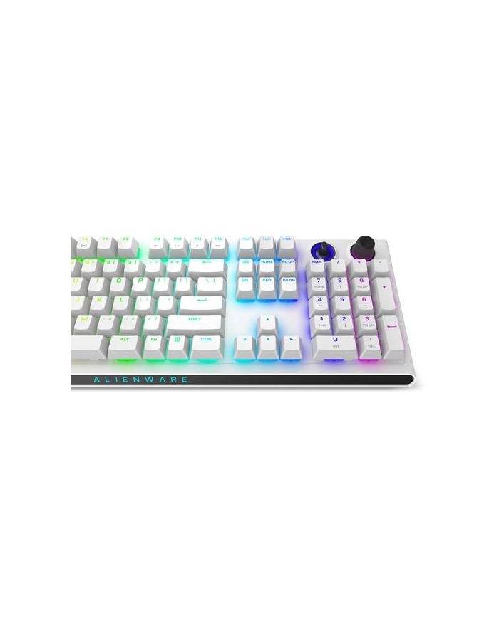 no name Dell Alienware Tri-Mode AW920K Wireless Gaming Keyboard AlienFX per-key RGB / 168 million colors; Hot Keys: Programmable, rocker switch and dial RGB LED light US Wireless Lunar Light CHERRY MX Red Bluetooth Wireless connection Numeric keypad główny