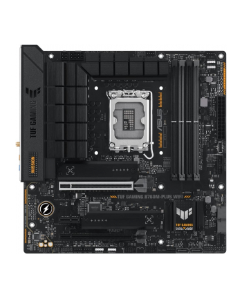 no name Asus TUF GAMING B760M-PLUS WIFI Processor family Intel Processor socket  LGA1700 DDR5 DIMM Memory slots 4 Supported hard disk drive interfaces SATA, M2 Number of SATA connectors 4 Chipset Intel B760  mATX