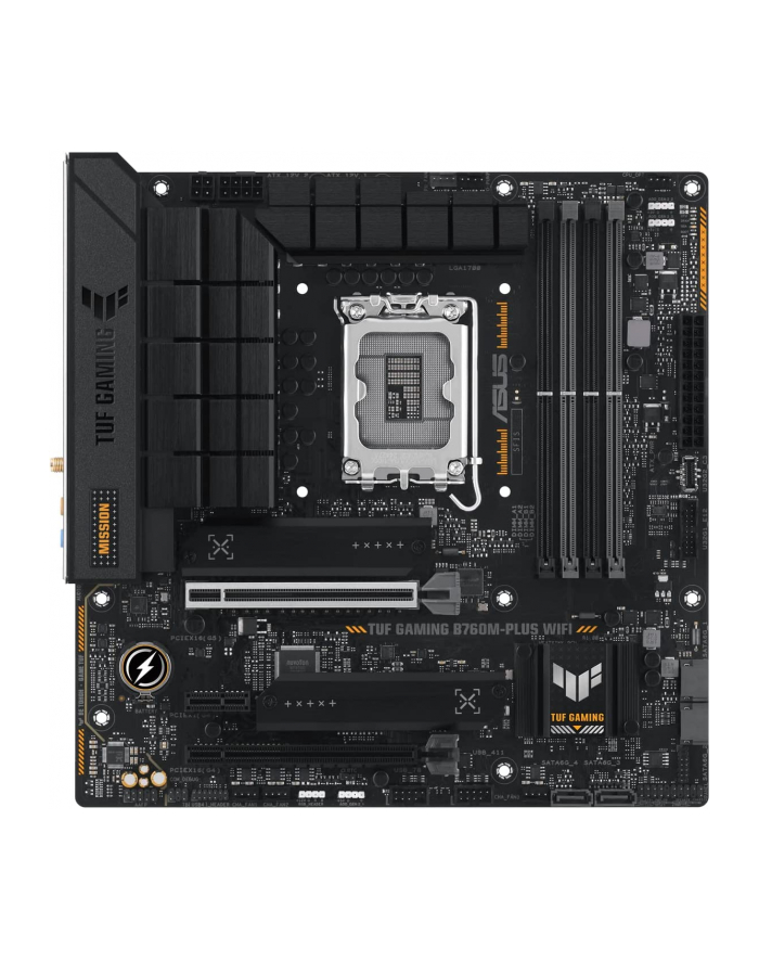 no name Asus TUF GAMING B760M-PLUS WIFI Processor family Intel Processor socket  LGA1700 DDR5 DIMM Memory slots 4 Supported hard disk drive interfaces SATA, M2 Number of SATA connectors 4 Chipset Intel B760  mATX główny