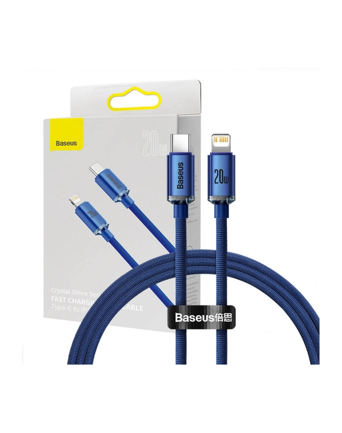 Baseus Kabel USB-C do Lightning Crystal, 20W PD | 1.2m | niebieski główny
