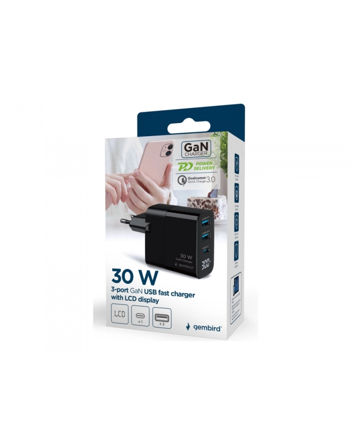 gembird Ładowarka GaN 2xA 1xC LCD 30W PD QC3.0 czarna główny