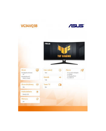 asus Monitor 34 cale VG34VQ3B WQHD 180Hz DP HDMI TUF 1500R