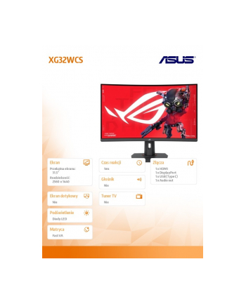 asus Monitor 32 cale XG32WCS ROG S 180Hz DP HDMI USB-C