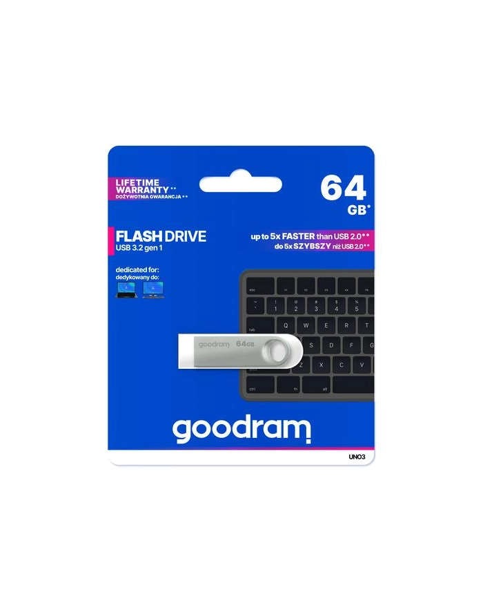 Goodram Pendrive UNO3 64GB USB 3.2 Gen1| srebrny główny