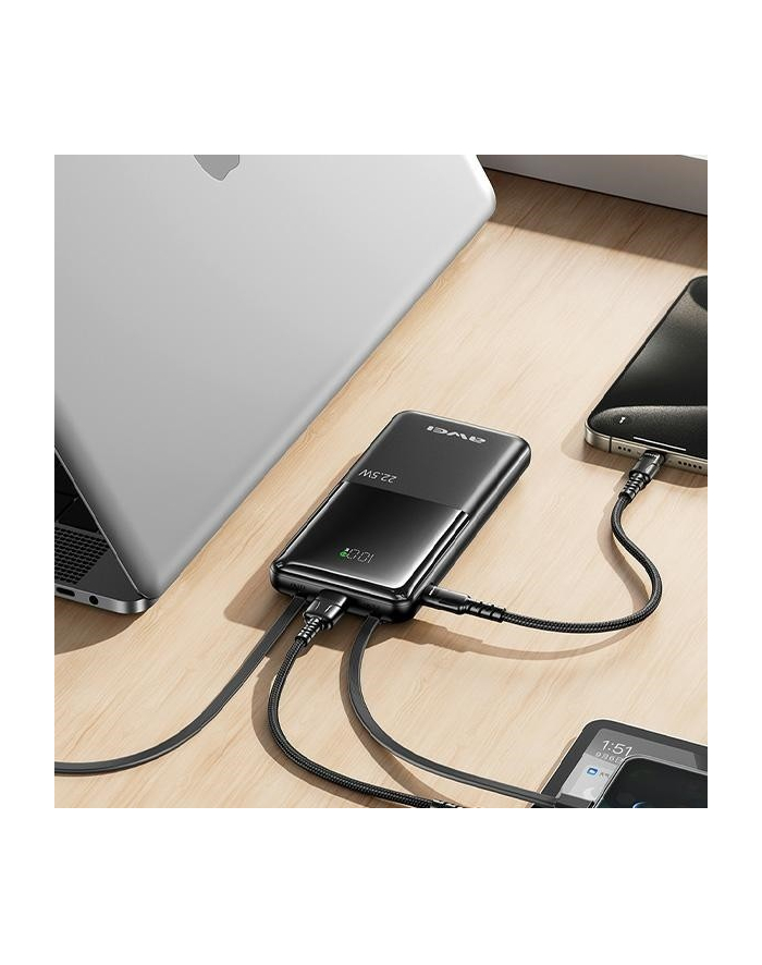 awei Powerbank 10000mAh P76K 22,5W 4 Wyjścia ładowania dwa kable główny
