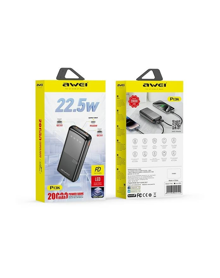awei Powerbank 20000mAh P13K 22,5W 2xUSB + USB-C główny