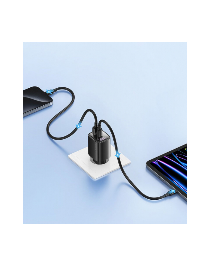 usams Ładowarka sieciowa 30W GaN LED USB+USB-C CC229 Fast Charging czarna główny