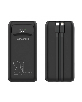awei Powerbank 20000mAh P169K 22,5W USB-C+Lightning Kable / USB+USB-C
