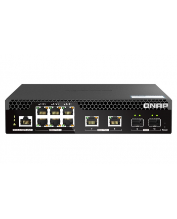 Qnap QSW-M2106PR-2S2T, 6 port 25Gbps, 2 ports 10GbE SFP+, 2 ports 10GbE RJ45, max PoE up to 310W, managed switch, half-rackmount design