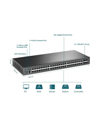 tp-link Przełącznik zarządzalny L2+ JetStream, 48 portów gigabitowych, 4 sloty SFP+ 10GE SG3452X