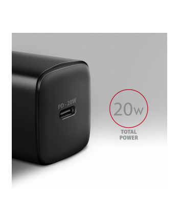 axagon ACU-PD20 Ładowarka sieciowa PD 20W, 1x port USB-C, PD3.0/QC3.0/AFC/FCP/Apple Czarna