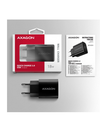 axagon ACU-QC18 Ładowarka sieciowa QC 18W, 1x port USB-A, QC3.0/AFC/FCP/SMART Czarna