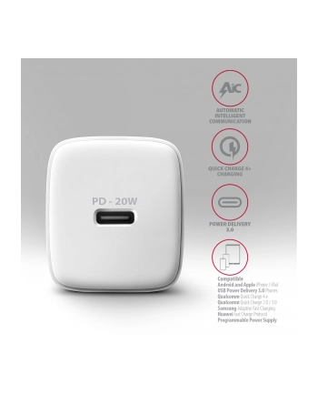 axagon ACU-PD20W Ładowarka sieciowa PD 20W, 1x port USB-C, PD3.0/QC3.0/AFC/FCP/Apple Biała nr 2