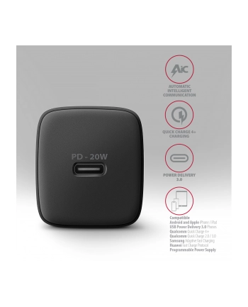 axagon ACU-PD20 Ładowarka sieciowa PD 20W, 1x port USB-C, PD3.0/QC3.0/AFC/FCP/Apple Czarna nr 1