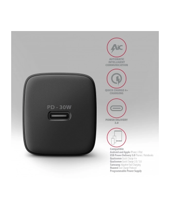 axagon ACU-PD30 Ładowarka sieciowa PD 30W, 1x port USB-C, PD3.0/QC3.0/AFC/FCP/Apple Czarna nr 1