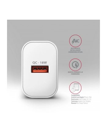 axagon ACU-QC18W Ładowarka sieciowa QC 18W, 1x port USB-A, QC3.0/AFC/FCP/SMART Biała nr 2