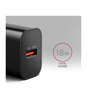 axagon ACU-QC18 Ładowarka sieciowa QC 18W, 1x port USB-A, QC3.0/AFC/FCP/SMART Czarna nr 2