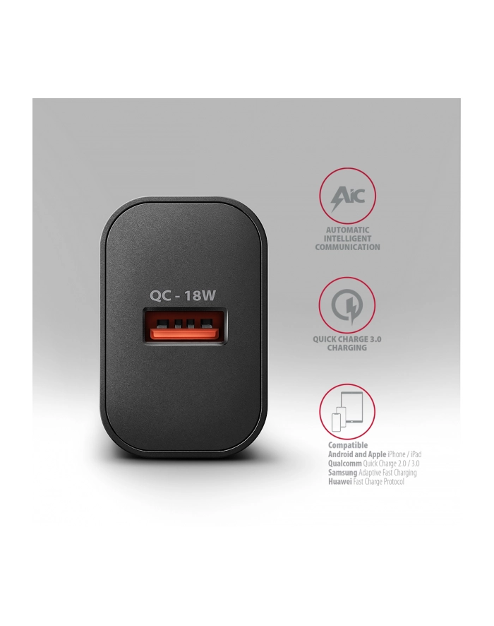 axagon ACU-QC18 Ładowarka sieciowa QC 18W, 1x port USB-A, QC3.0/AFC/FCP/SMART Czarna główny