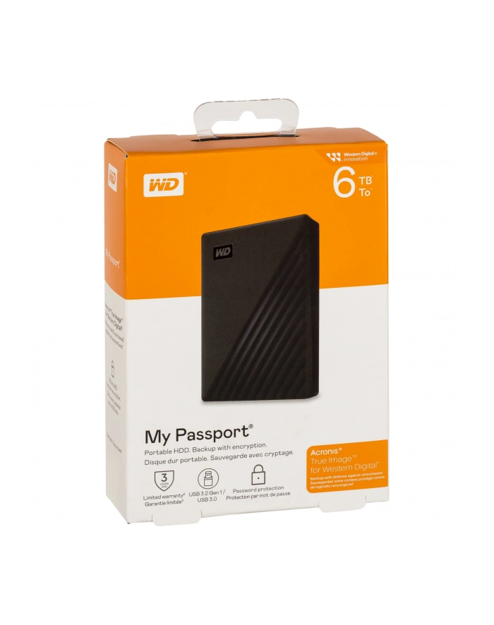 western digital WD My Passport 6TB portable HDD USB3.0 USB2.0 compatible Black Retail główny
