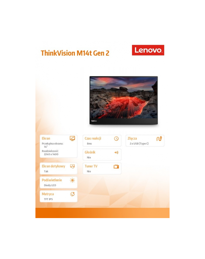 lenovo Monitor 14 cali ThinkVision WLED LCD 63FDUAT6WL główny