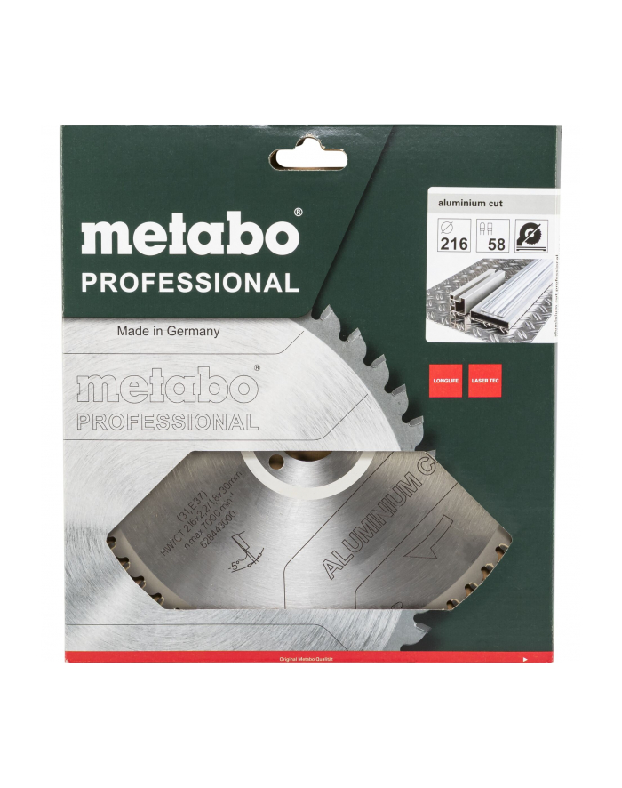 Metabo Aluminium Hw/Ct 216X2.2/1.8X30 Z58 Fz/Tz 5 Ujemny (628443000) główny