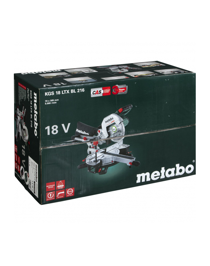 Akumulatorowa ukośnica Metabo KGS 18 LTX BL 216 z funkcją posuwu - 2 akumulatory Li-Power 18V/5.2Ah główny