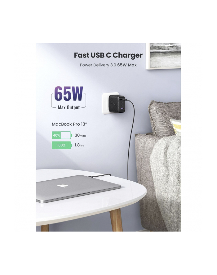 UGREEN SZYBKA ŁADOWARKA PPS 65W USB CZARNY główny