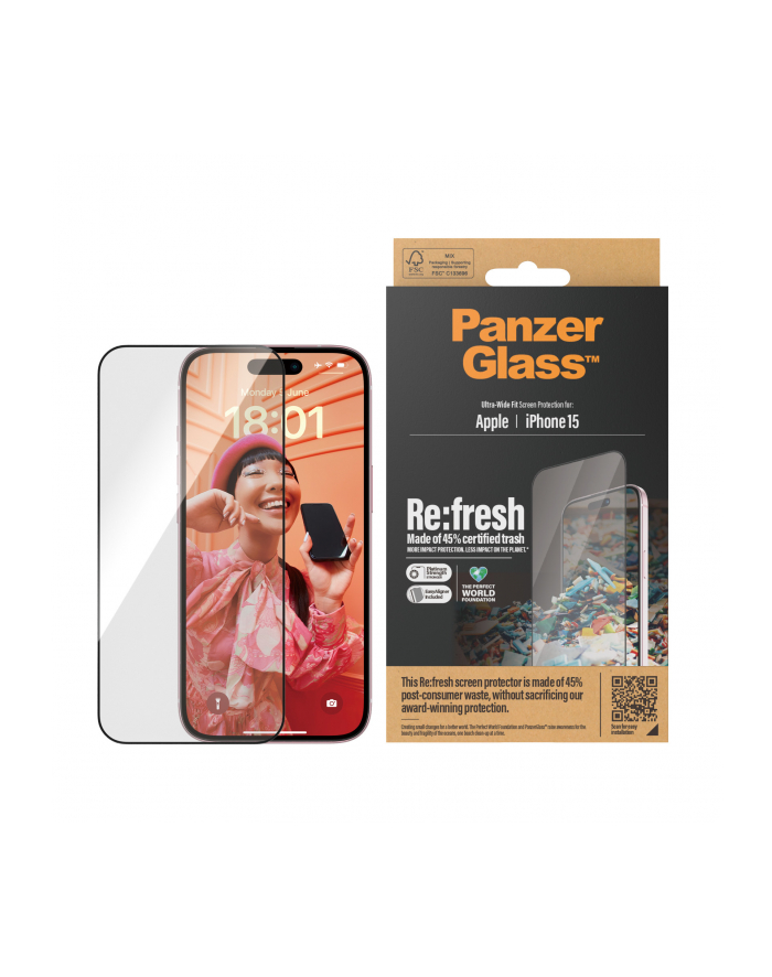 Panzerglass Szkło Hartowane Refresh Ultra Wide Fit Easy Aligner Do Apple Iphone 15 główny