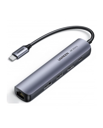 UGREEN ADAPTER 5W1 CM418 HUB USB-C DO 2X USB 3.0, HDMI, RJ45, (SZARY) nr 2