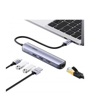 UGREEN ADAPTER 5W1 CM418 HUB USB-C DO 2X USB 3.0, HDMI, RJ45, (SZARY) nr 1