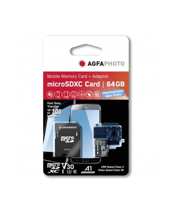 Agfaphoto MicroSDXC UHS I 64GBProf. High Speed U3 V30 A1 nr 1