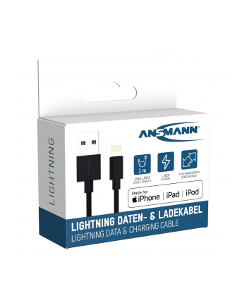 ANSMANN ANSMANN DATA AND CHARGING CABLE USB TO LIGHTNING 100CM - CZARNY (17000131)