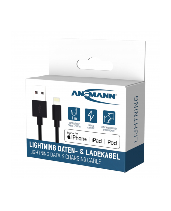 ANSMANN ANSMANN DATA AND CHARGING CABLE USB TO LIGHTNING 100CM - CZARNY (17000131)