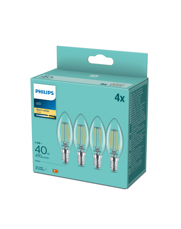 Philips LED Lamp E14 4-Pack 40W 2700K Filament candle główny