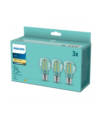 Philips LED Lamp E27 3-Pack 75W 2700K Filament nr 1