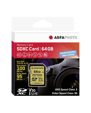 AgfaPhoto SDXC UHS I        64GB Professional High Speed U3 V30 nr 1