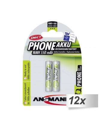 12x2 Ansmann maxE NiMH akumulat. Micro AAA 550 mAh D-ECT PHONE nr 1