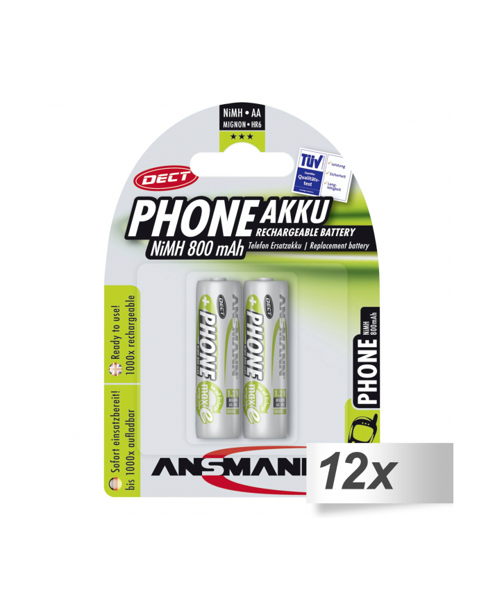 12x2 Ansmann maxE NiMH akumulat. Mignon AA 800 mAh D-ECT Phone główny