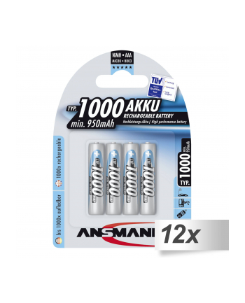 12x4 Ansmann NiMH akumulat. 1000 Micro AAA 950 mAh