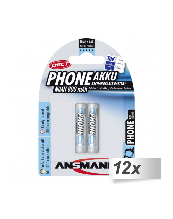 12x2 Ansmann maxE NiMH akumulat. Micro AAA 800 mAh D-ECT PHONE główny