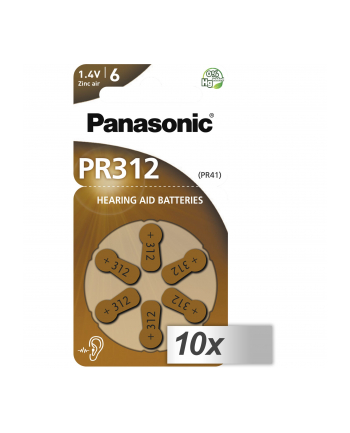 10x1 Panasonic PR 312 baterie do apar. sluchowych Zinc Air 6 szt.