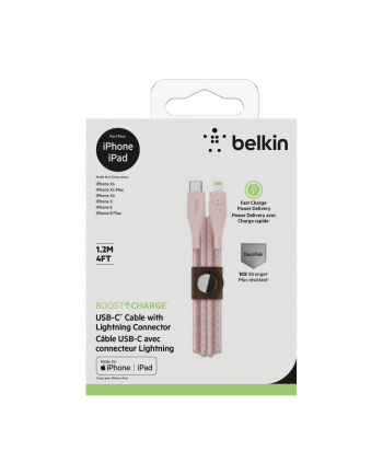 Belkin DuraTek Plus Lightning / USB-C, 1,2m, pink, cert. MFI